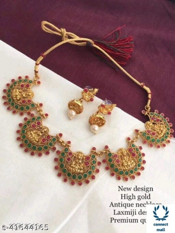 Gold Plated Ethnic Multicolor  Adjustable Laxmi Neckless - Multicolor, Alloy,  As Per Image, Multipack of:1